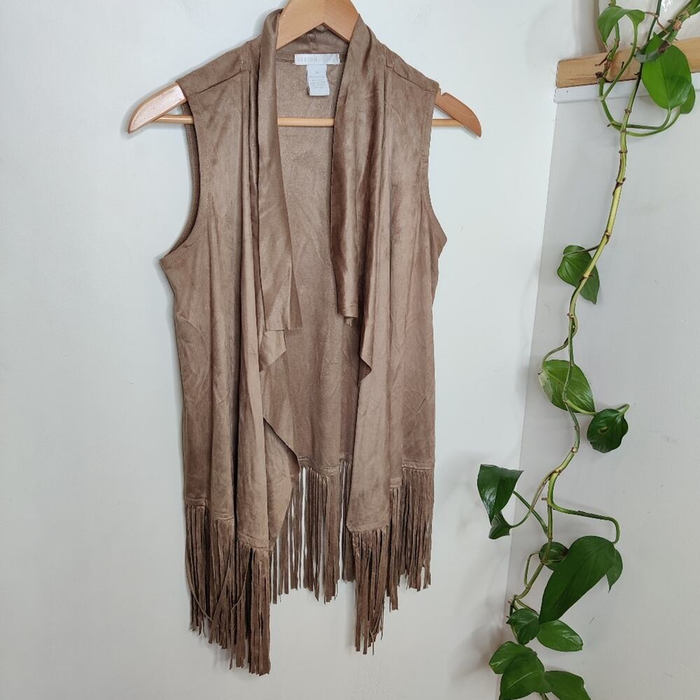 Design History South Western Boho Fringe Vest In Sepia Size Medium
